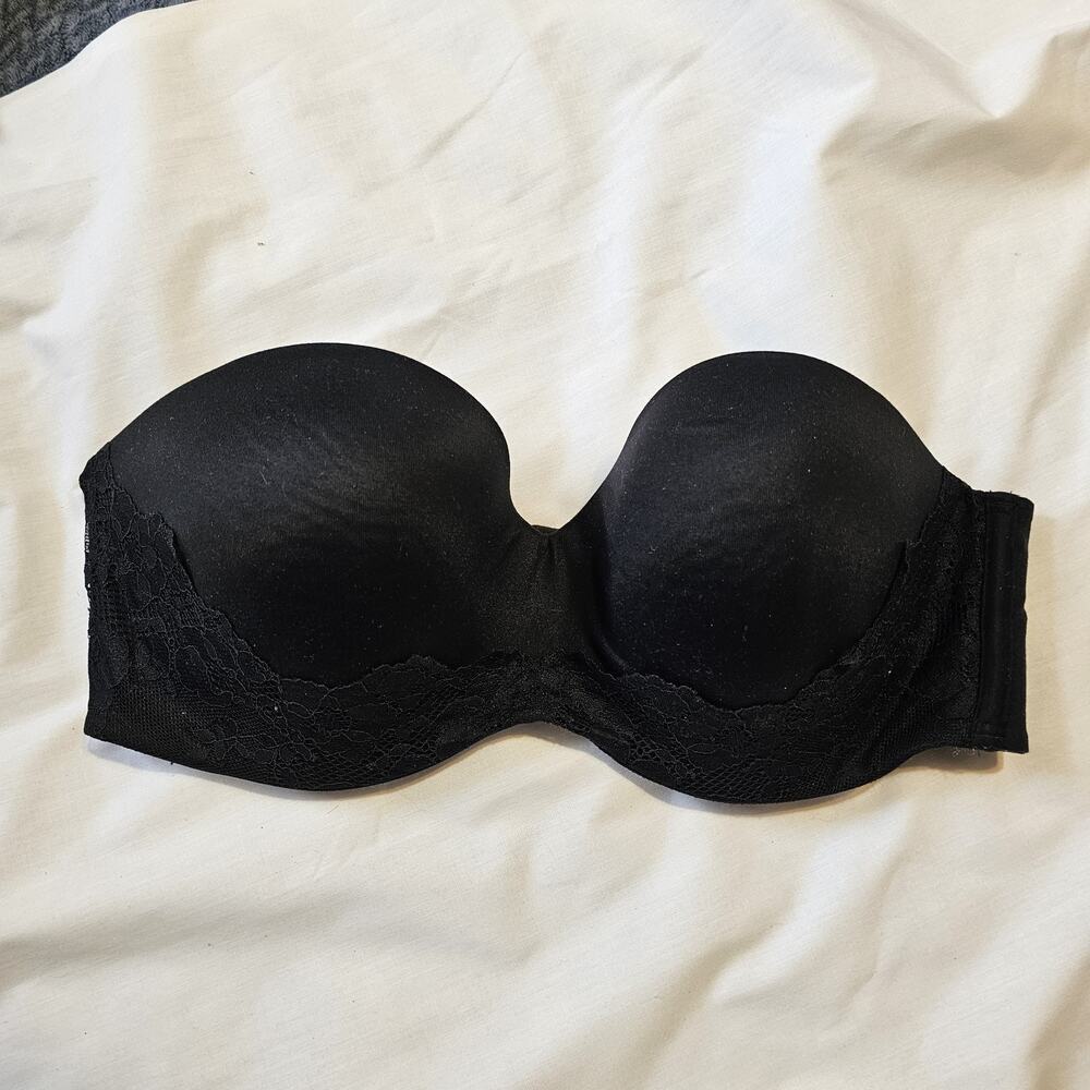 Victoria's Secret Black 36DD Body By Victoria Lace Lined Strapless Bra Coquette